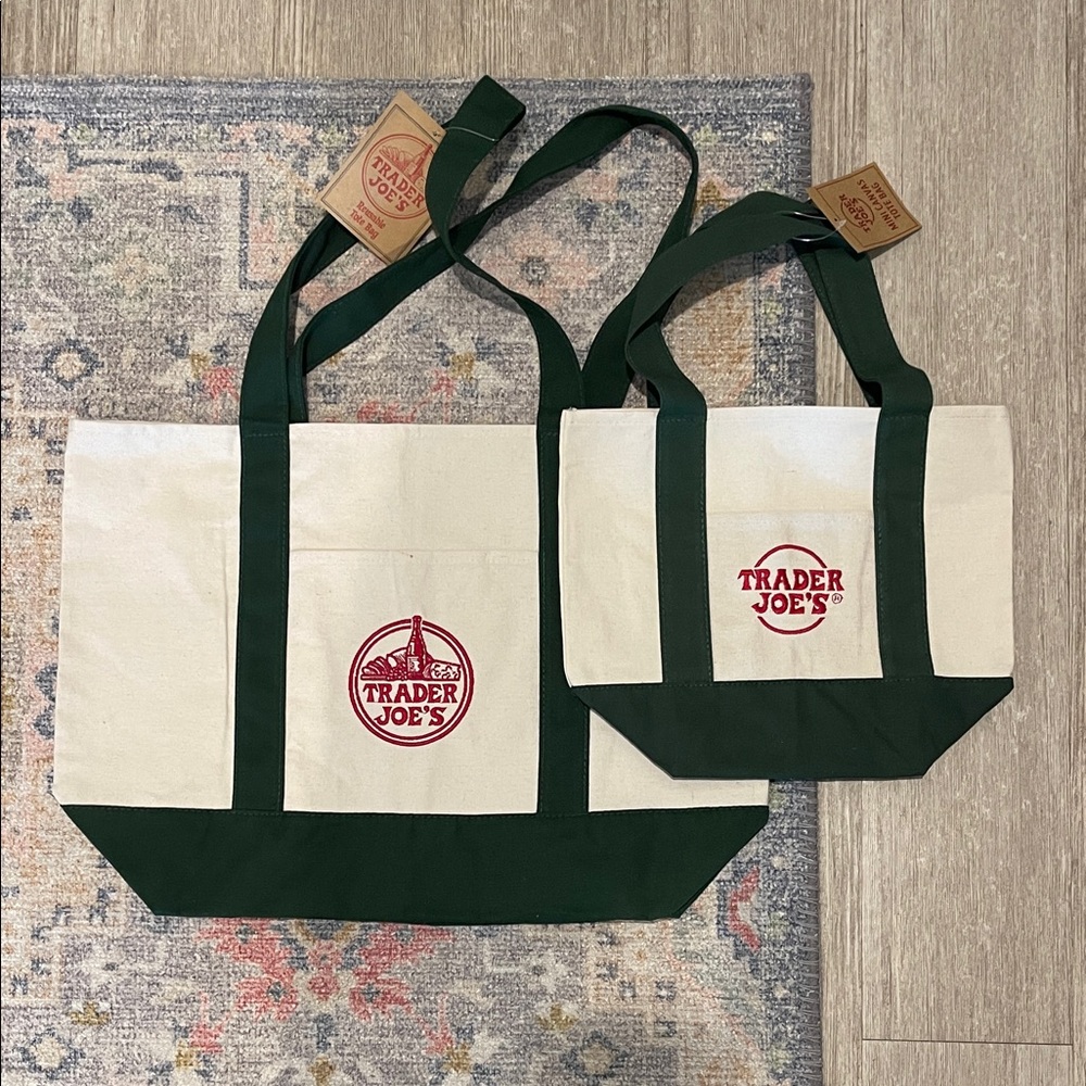 Trader Joe's Canvas Tote Bag Set mini and full size tote